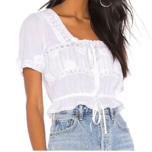 LoveShackFancy White Lace Trim Blouse